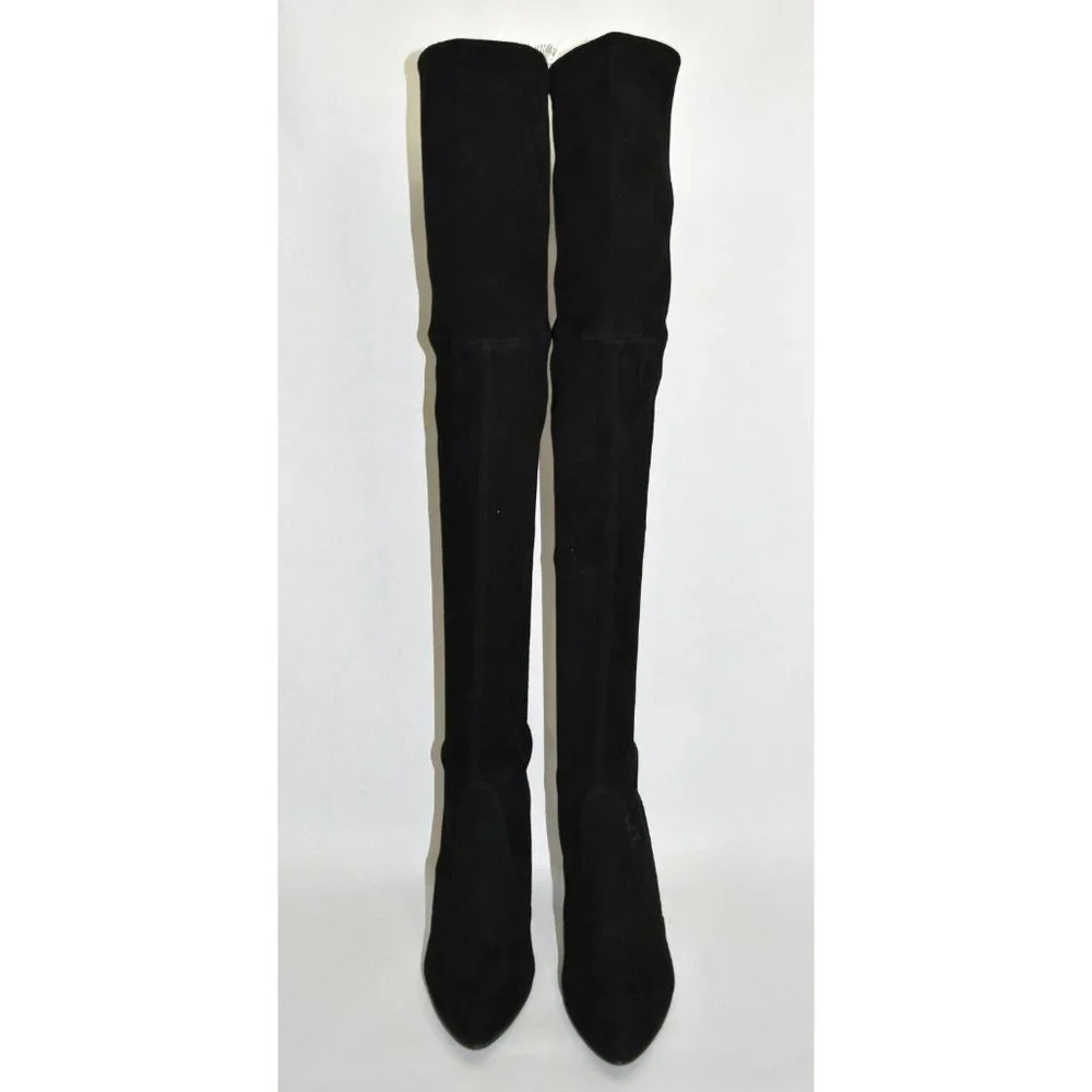 $850 STUART WEITZMAN Tiemodel Over-the-Knee Stretch Boot SUEDE BLACK 10 (K16)